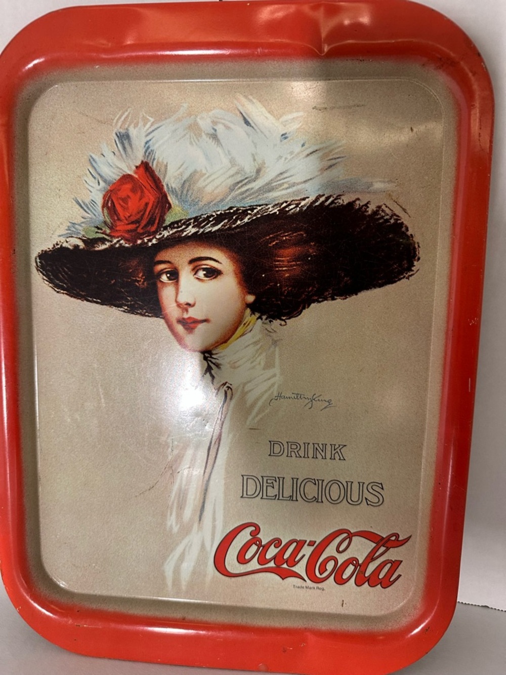 1970 Ruby Lane Treasure Hunt - Coca-Cola Lady Portrait Tray with Red Border